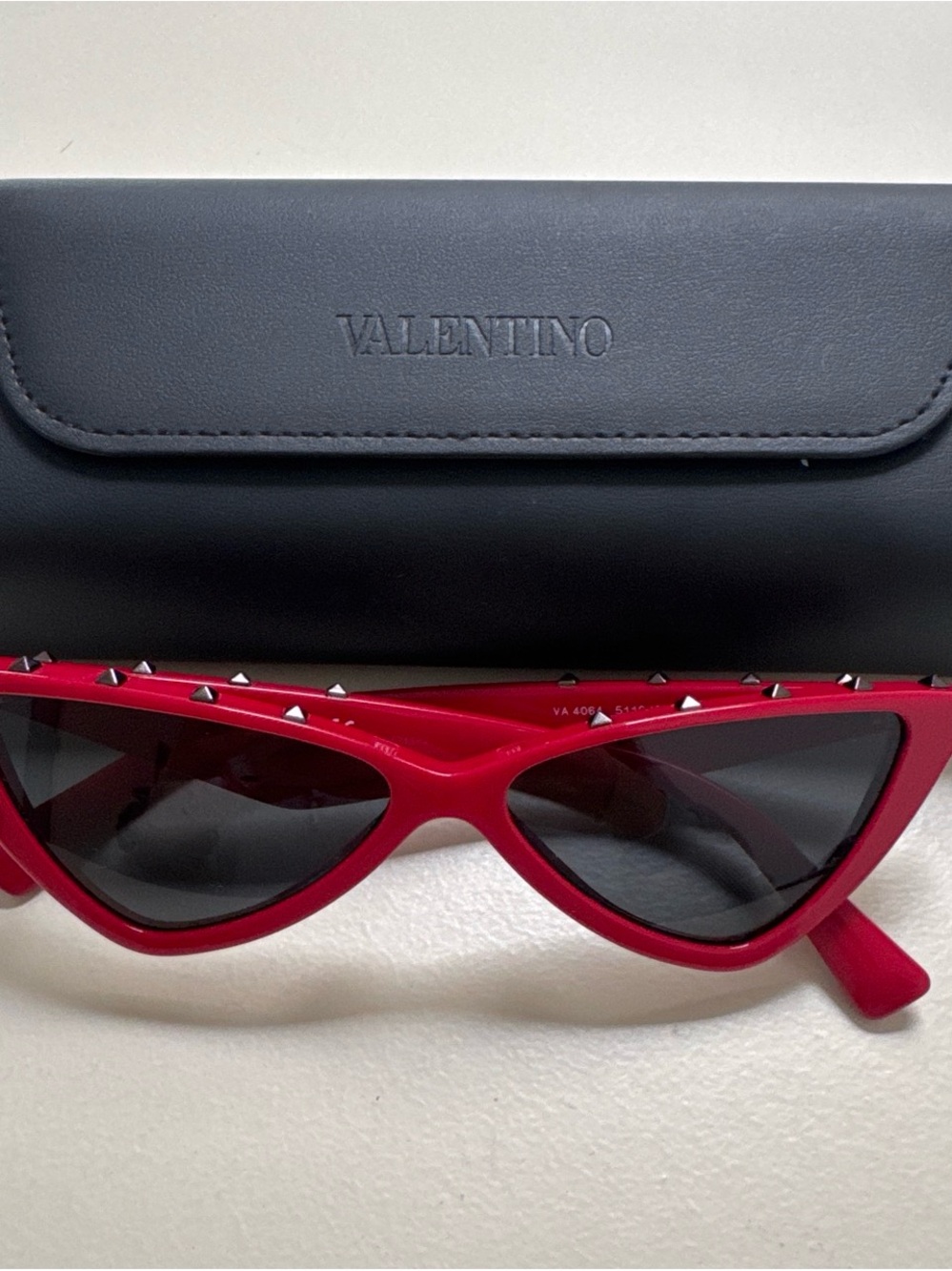 Valentino Red Cat-Eye Sunglasses with Silver Studs